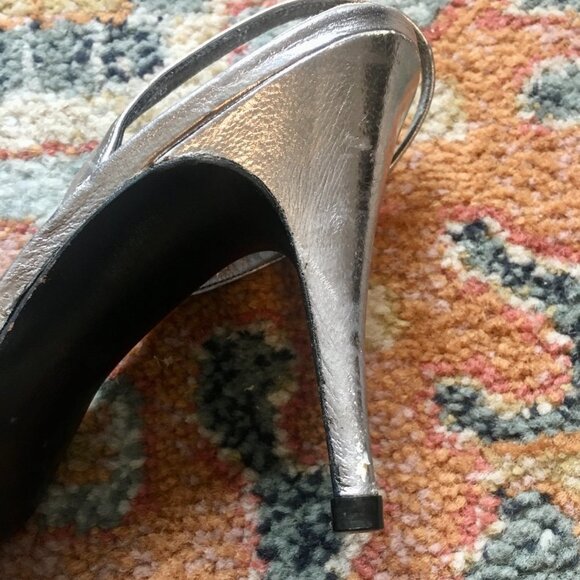 STUART WEITZMAN Vintage Silver Leather Crystals Mesh Slingback Pumps Heels 7N - Picture 7 of 16